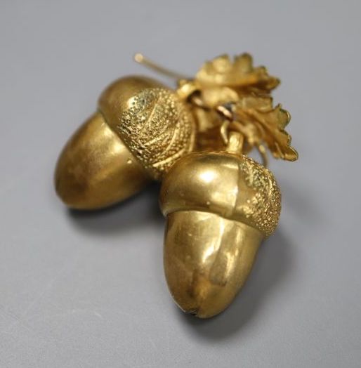 A pair of antique pinchbeck earrings, modelled as acorns, 21mm.